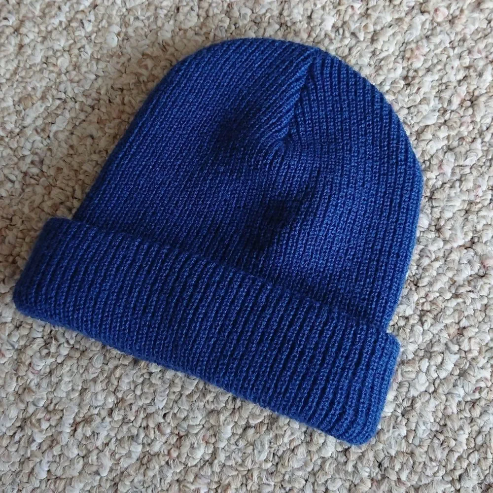 The North Face Blue Knit Logo Cuffed Beanie for youth
